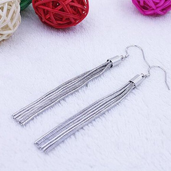 NEW 925 Sterling Silver Tassel Chain Drop Earrings - Picture 9 of 11